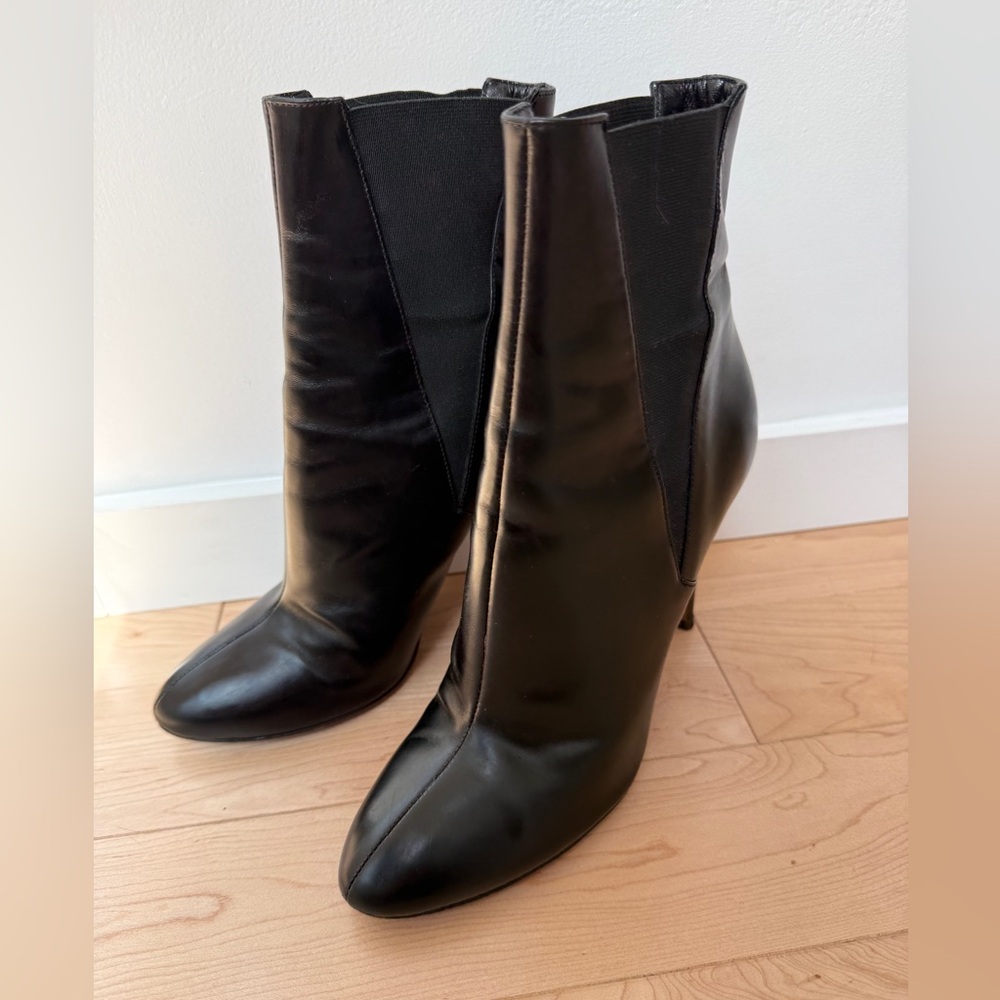 VINTAGE ALAÏA Paris Black Leather Pointed Toe Stiletto Ankle Boots - Size 38 - Picture 5 of 14